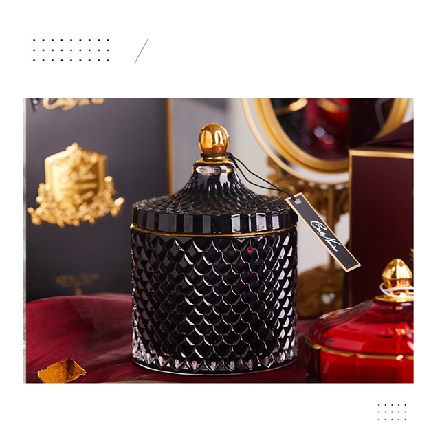 Large Luxury Black Engraved GEO Glass Candle Jar