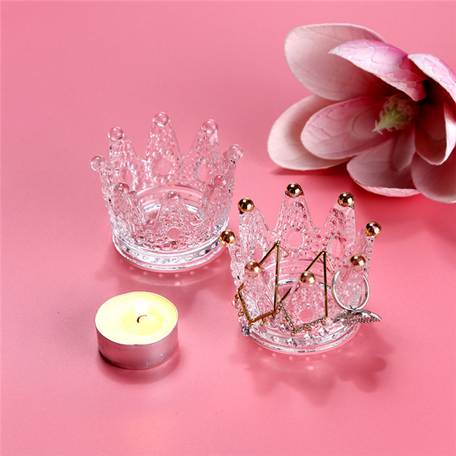 Crown Shape Clear Glass Candle Vessel