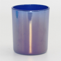Blue Iridescent Printed Glass Candle Jar
