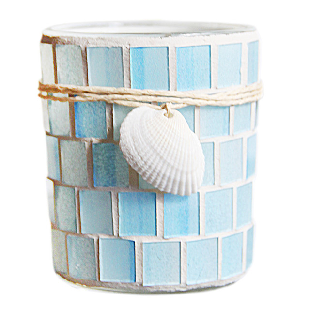 Decorative Blue Grey Mosaic Candle Holder