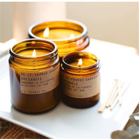 Amber Glass Candle Holder With Mental Lid
