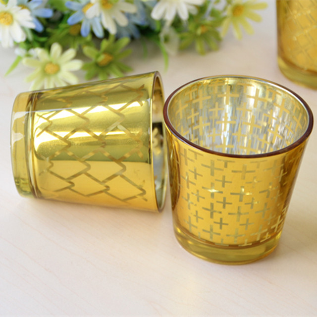 Gold Electroplating Metal Engraved Candle Jar