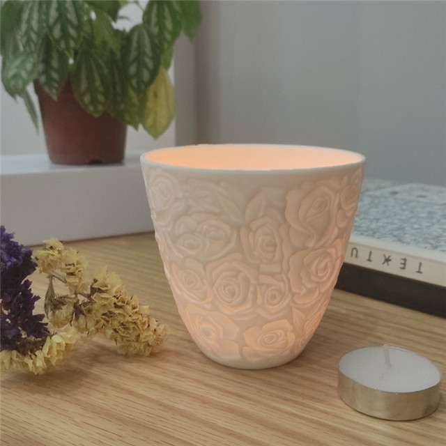 White Embossed Ceramic Unique Candle Jar