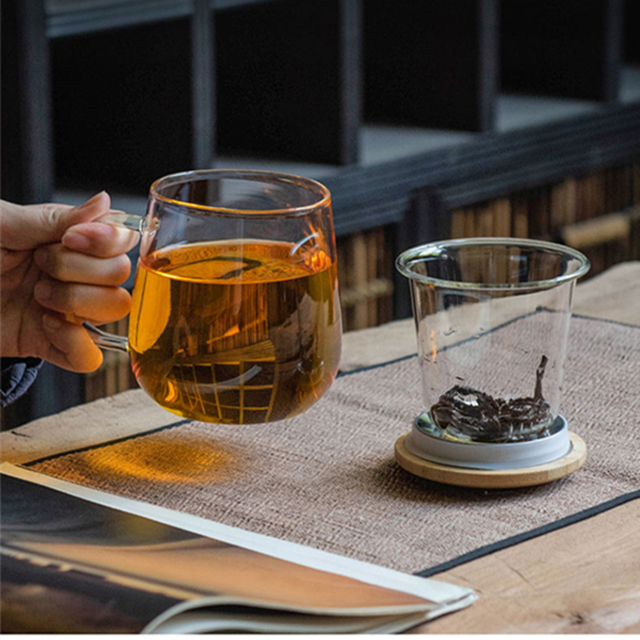 Thick Heat Resistant Glass Tea Cup With Lid
